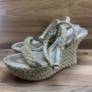 Stuart Weitzman Braida Wedge Heels 7 B Natural Jute Ankle Strap Platform